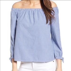 Vineyard Vines Off the Shoulder Seersucker Shirt